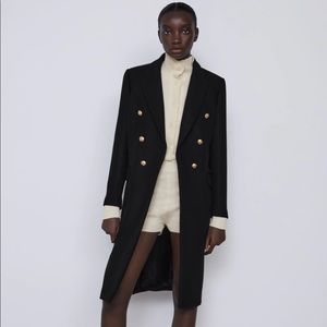Zara Black Tweed Coat with gold metal buttons